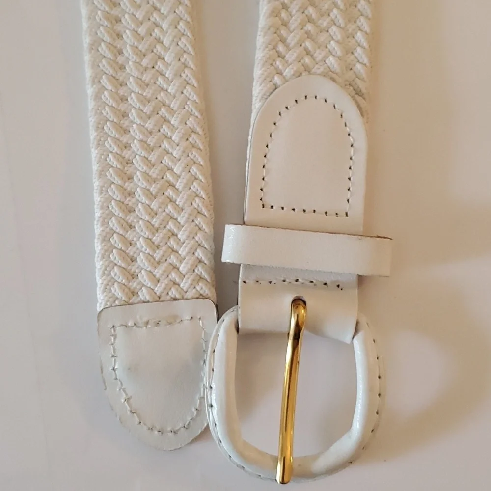 New women's stretch braided white belt in size L